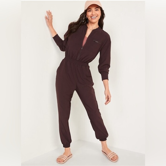 NWT! Women's Plum Wine StretchTech Cropped Zip Bomber Jumpsuit - Size XS - Picture 1 of 8